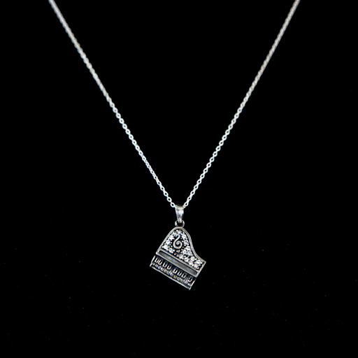 Sterling Silver Grand Piano Pendant with Sterling Silver Necklace.