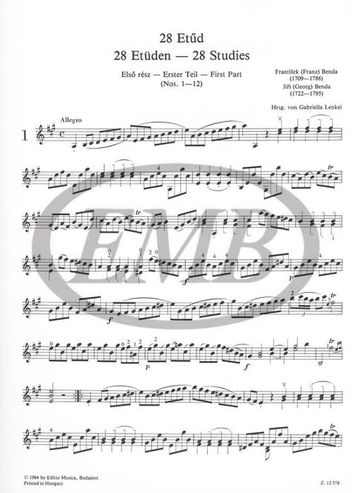 Benda - 28 Studies OpPosth - Violin Solo EMB Z12578