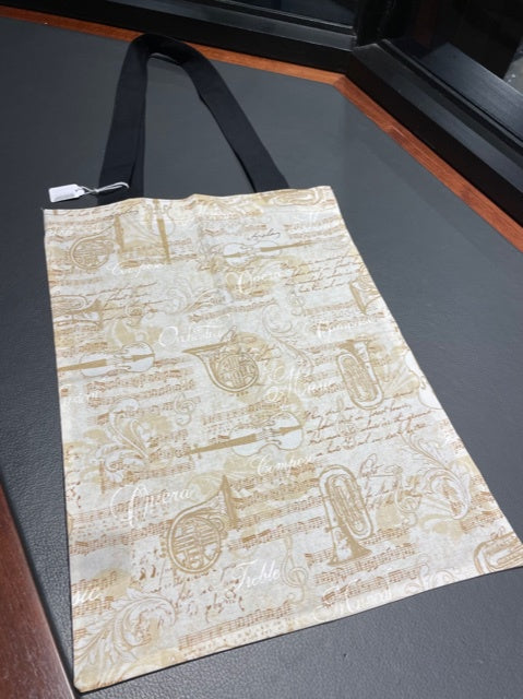Large Music Bag Beige with Brown Manuscript & Gold Instruments