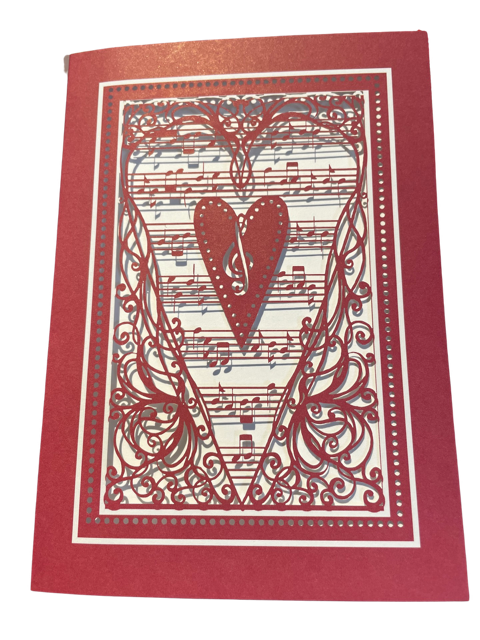 Greeting Card Stenciled Manuscript with Hearts
