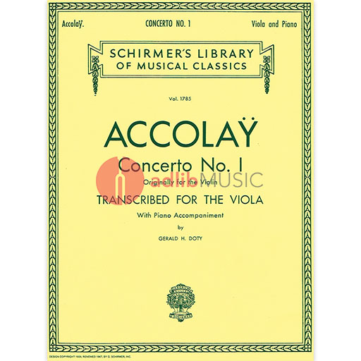 Accolay - Concerto #1 transposed to Dmin - Viola/Piano Accompaniment Schirmer 50261720