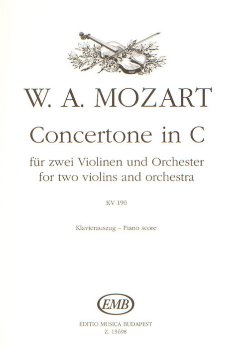 Mozart - Concertone K190 - 2 Violins/Piano Accompaniment EMB Z13698