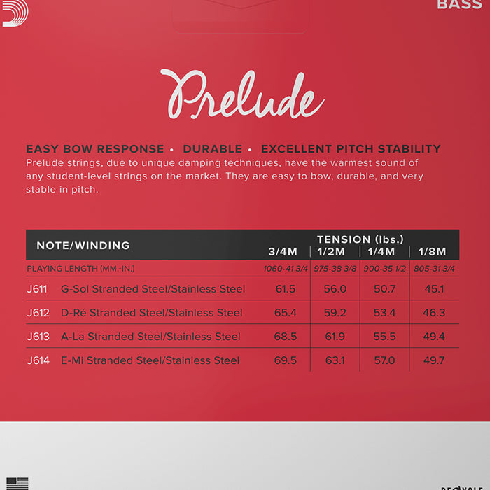 D'Addario Prelude Double Bass String Set Medium 1/8