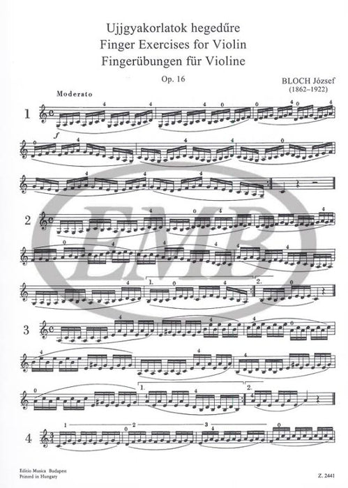 Bloch - Finger Exercises Op16 - Violin Solo EMB Z2441