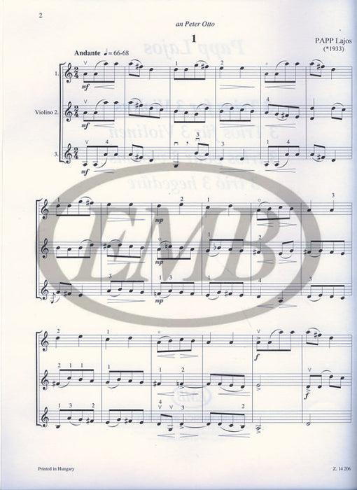 Papp - 3 Trios - 3 Violins Score EMB Z14206