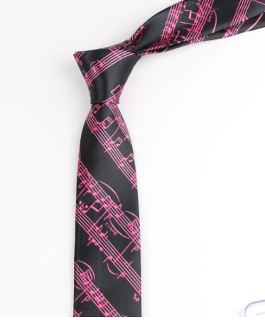 Neck Tie Black with Hot Pink Notes and Clefs