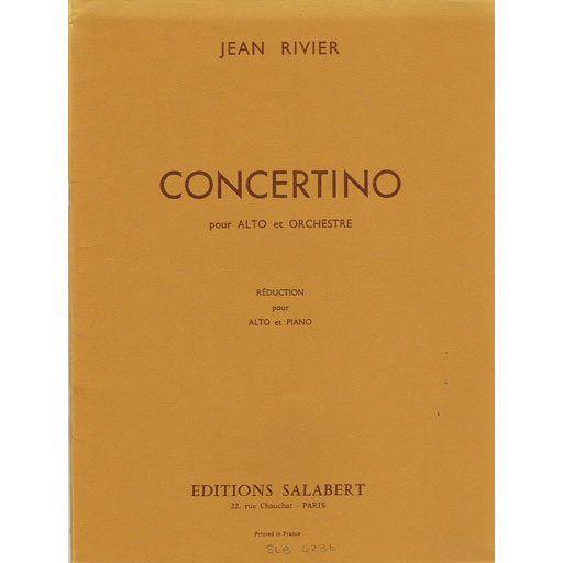 Rivier - Concertino - Viola/Piano Accompaniment Salabert SLB4236