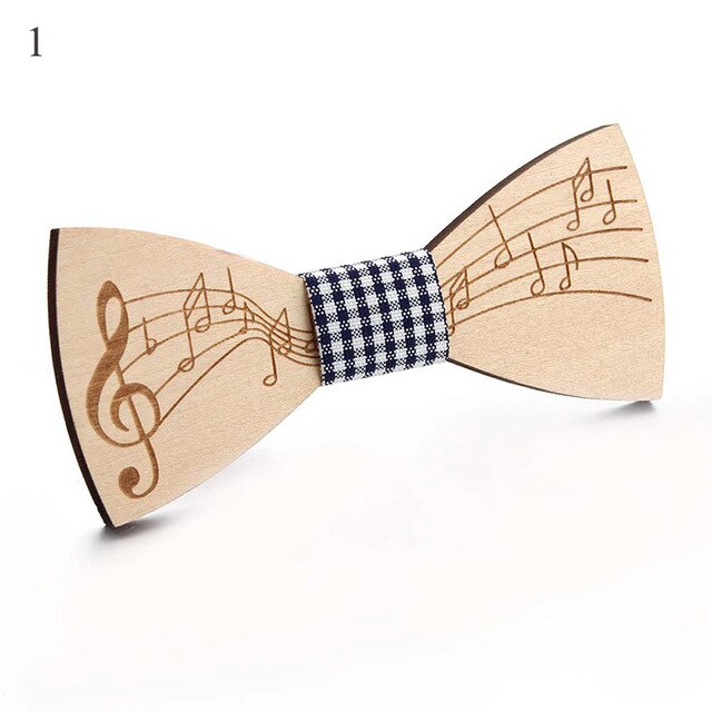 Wood Bow Tie with Manuscript Black Checkered Middle