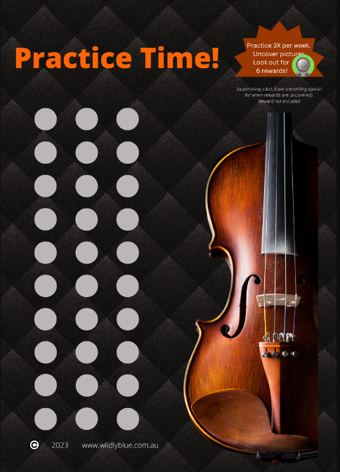 Practice Time Scratch-Off Chart - Violin or Viola Wildly Blue