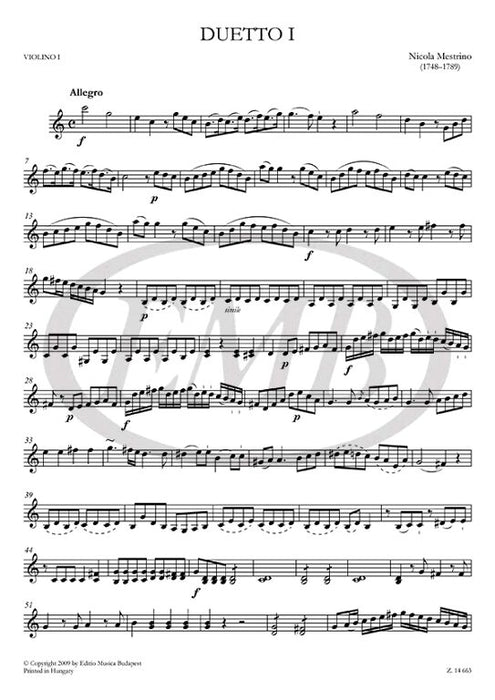 Mestrino - 3 Duetti Concertanti Op3 - 2 Violins Score/Parts EMB Z14663