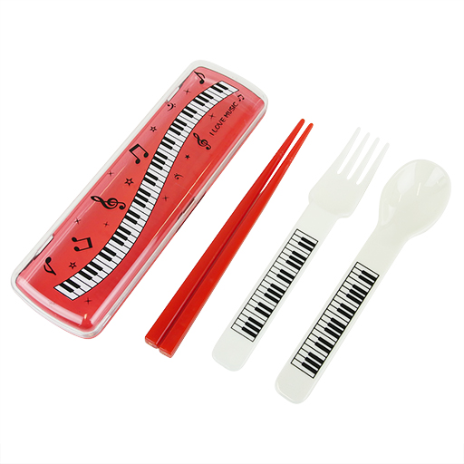 Children's Cutlery Set - White Spoon & Fork & red chopsticks in Red Container