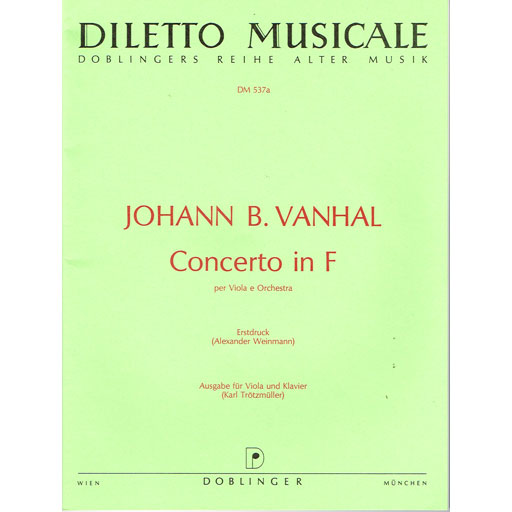Vanhal - Concerto in Fmaj - Viola/Piano Accompaniment Doblinger DM00537KLA