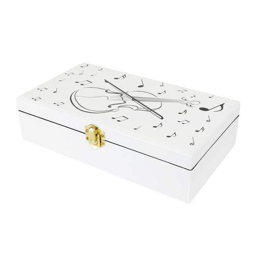 White Lacquered Jewellery Box with a Violin and Bow on the Top.