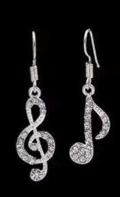 Silver Diamonte Earrings Quaver with Treble Clef