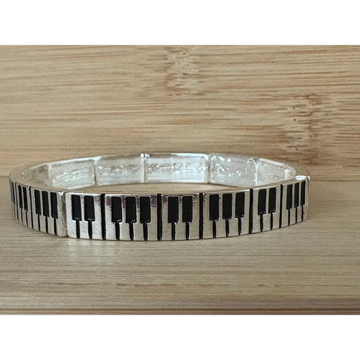 Antique Silver Keyboard Metal Stretch Bracelet