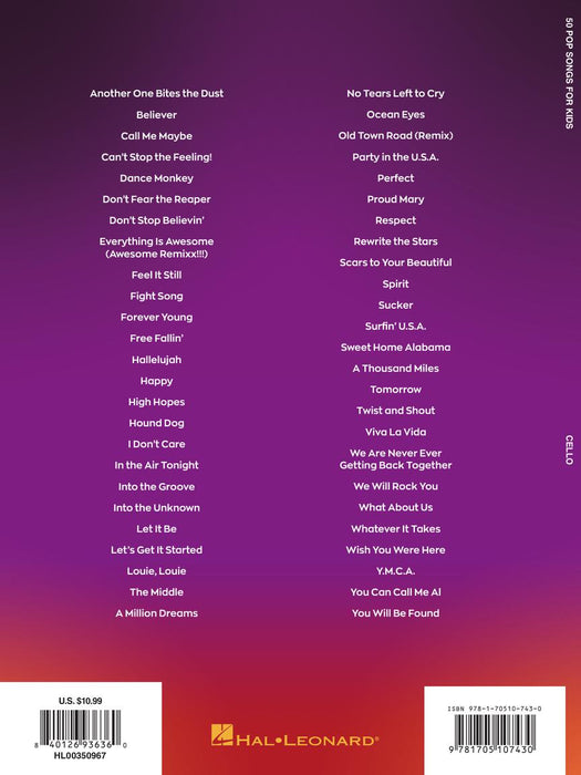 50 Pop Songs for Kids for Cello - Hal Leonard