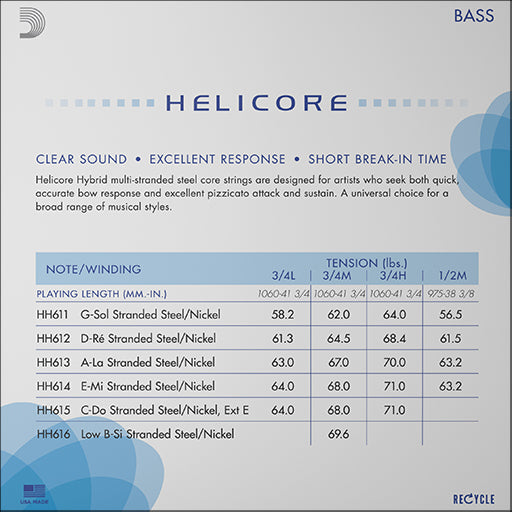 D'Addario Helicore Hybrid Double Bass- Set (Med), 3/4