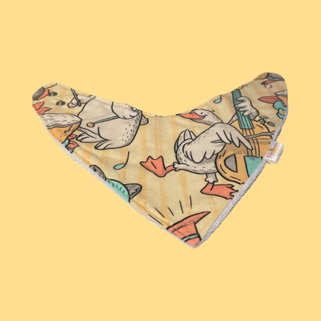 Baby Bib with Large Animals Featuring a Duck Playing the Double Bass