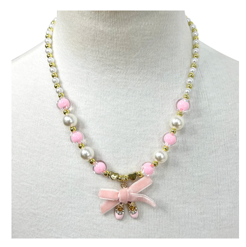 Ballet Pink Poppy Ballerina Necklace and Bracelet Set Ballet Shoes and Pink Bow on the Charm