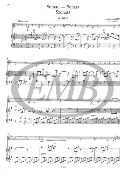 Easy Classical Sonatas - Violin/Piano Accompaniment EMB Z13329