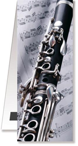 Bookmark with magnet. Clarinet on sheet music.