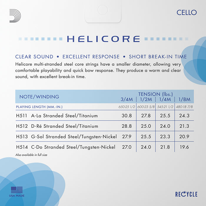 D’Addario Helicore Cello String Set Medium 1/4