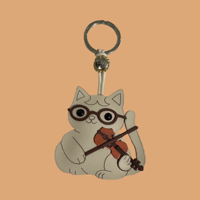 Cat Playing the Violin Keyring made from Appleskin