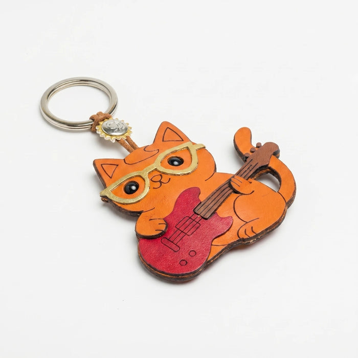 Cat Playing the Electric Guitar Keyring made from Appleskin