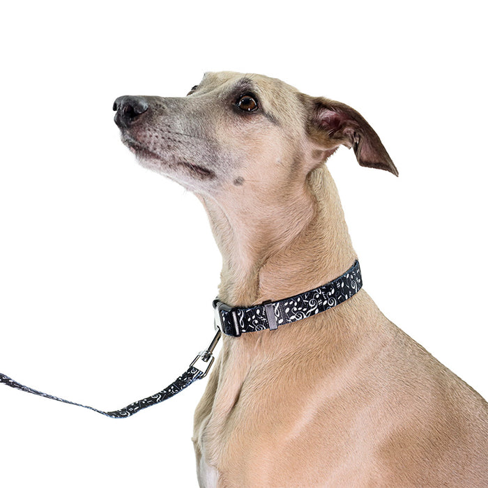 Dog Collar Medium/Large Black with White Notes