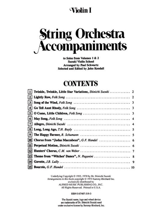 String Orchestra Accompaniments to Solos from Volumes 1 & 2 - Violin 1 Book 0319