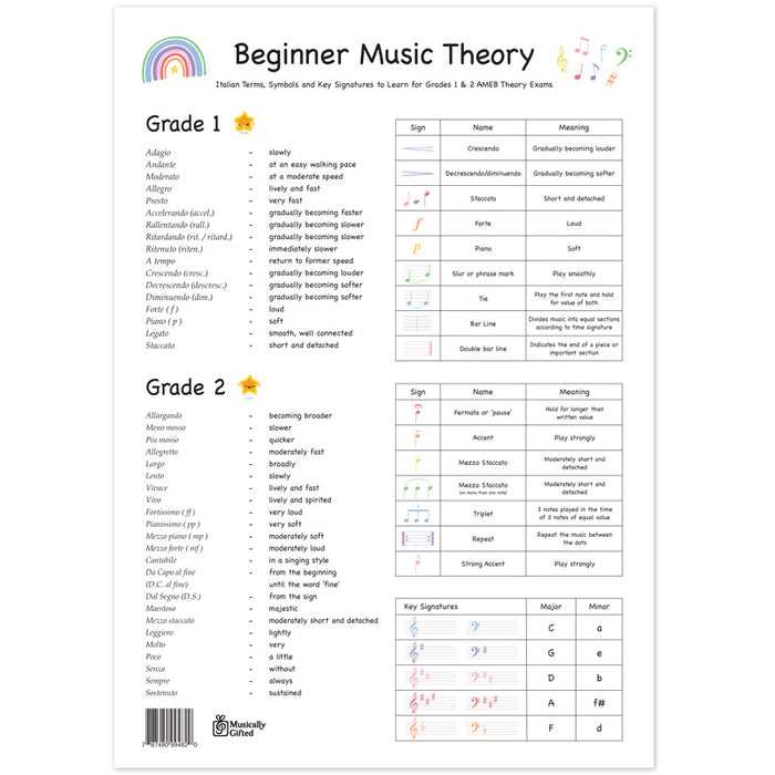 100 Days of Practice Rainbow A3 Music Practice Chart and Beginner Theory Poster by Musically Gifted