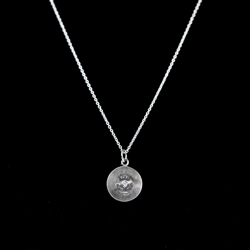 Sterling Silver Chain & Pendant. Record pendant - live,love,sing. 40cm chain with 5cm extender.