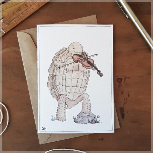 Greeting Card a Tortoise Playing the Violin