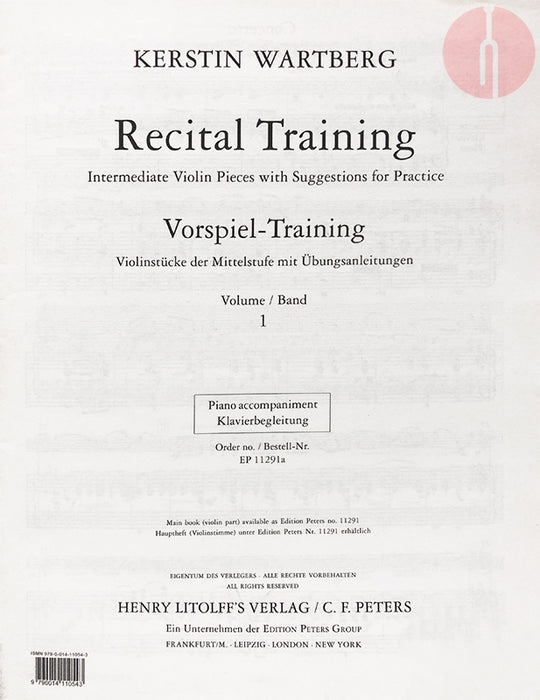 Recital Training Volume 1 - Piano Accompaniment by Wartberg Peters P11291A