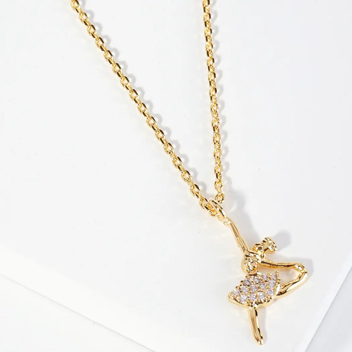 Gold Plated Ballerina with Diamontes Pendant and Necklace