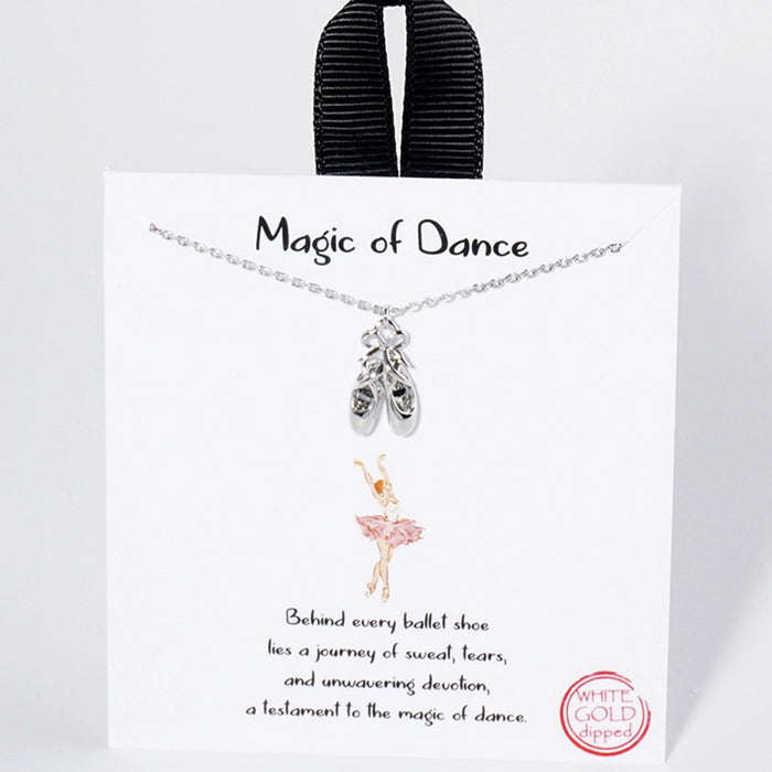White Gold Plated Ballet Shoes Pendant and Necklace