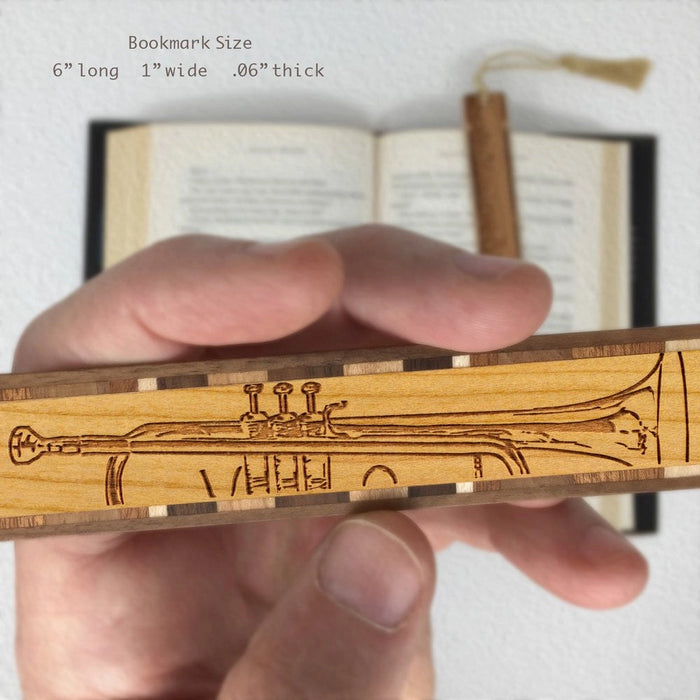 Handmade Engraved Wooden Trumpet Bookmark