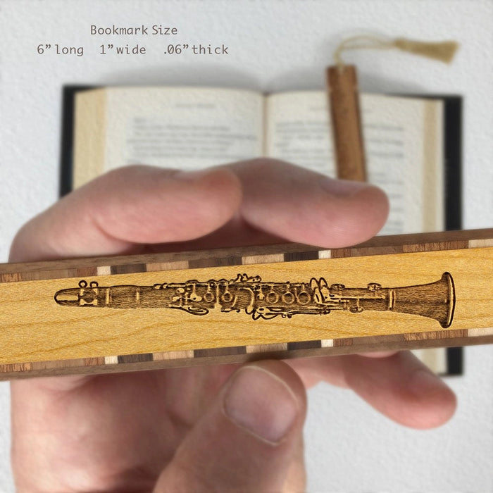 Handmade Engraved Wooden Clarinet Bookmark