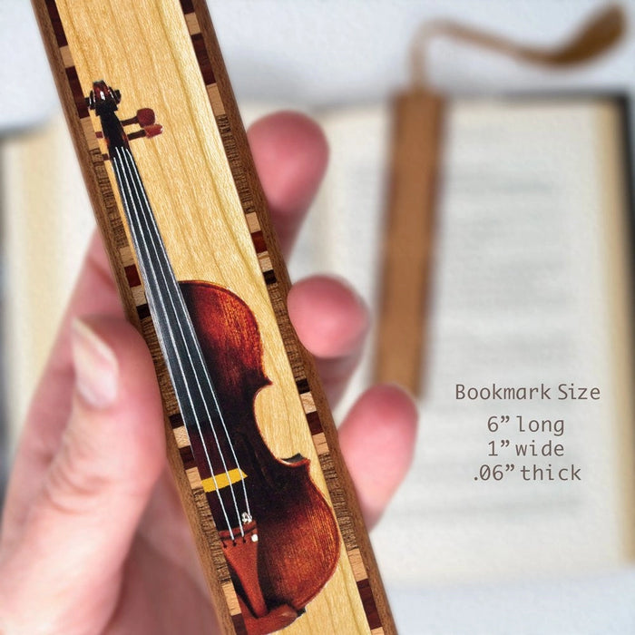Handmade Engraved Wooden Brown Violin Bookmark