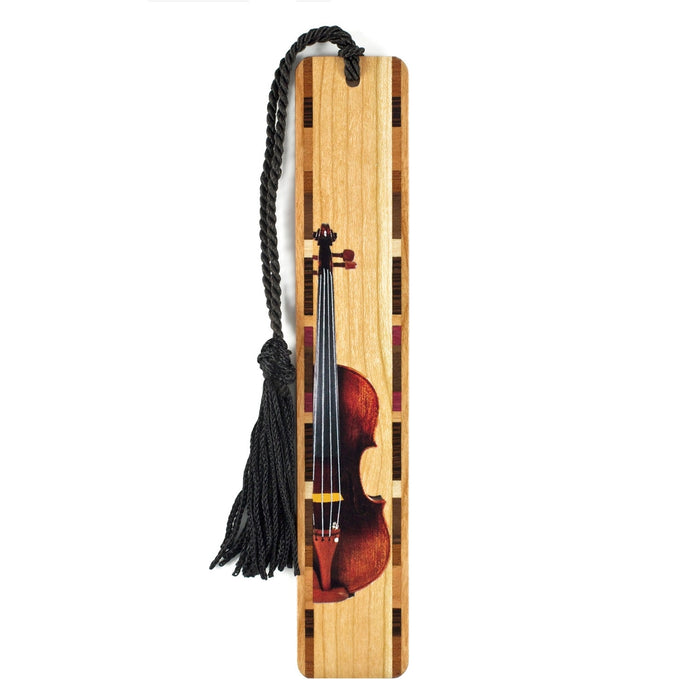 Handmade Engraved Wooden Brown Violin Bookmark