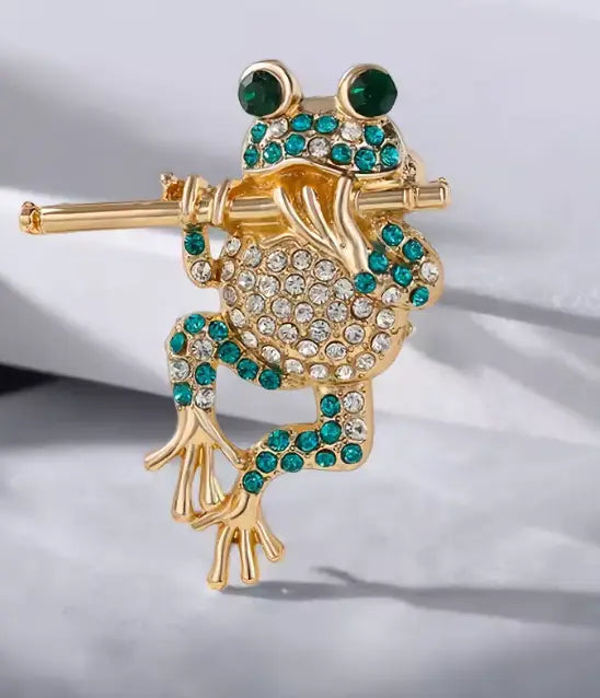 Brooch Frog Playing the Flute