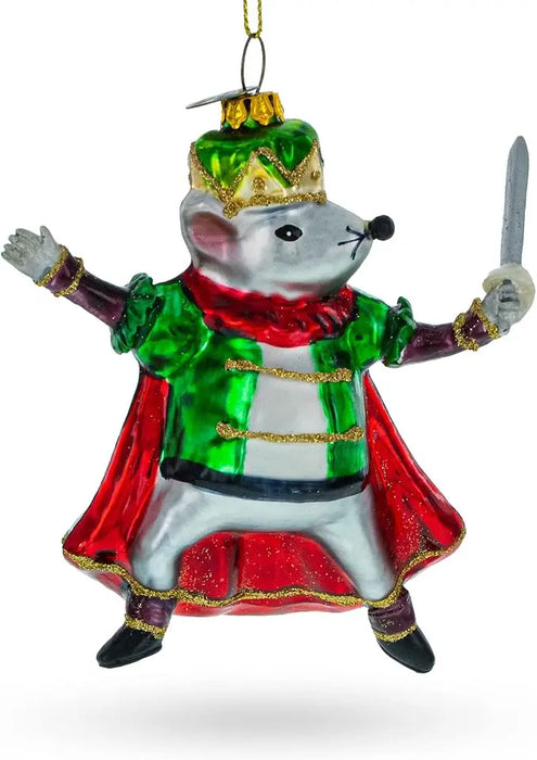 Glass Mouse King Wielding a Sword Hanging Christmas Decoration