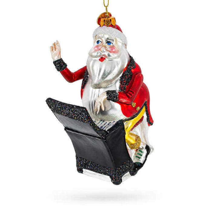 Glass Santa Playing the Piano Hanging Christmas Decoration