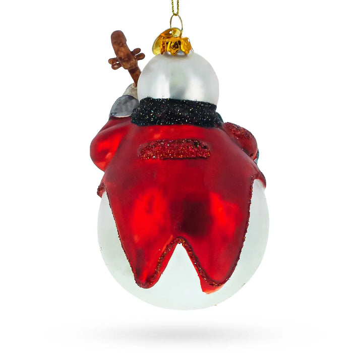 Glass Whimsical Snowman Playing the Double Bass Christmas Decoration