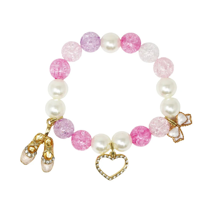 Ballerina Bracelet with Ballet Shoes, Heart and Bow Charms