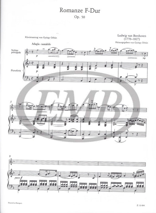 Beethoven - 2 Romances Op40 & Op50 - Violin/Piano Accompaniment EMB Z13494