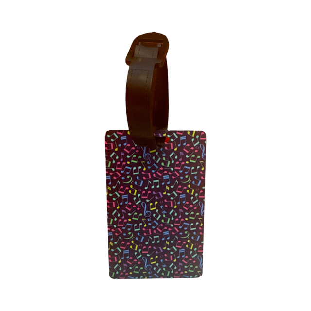 Music Luggage Tag Black with Colourful Notes and Clefs