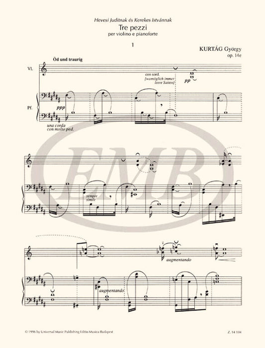 Kurtag - 3 Pieces Op14 A - Violin/Piano Accompaniment EMB Z14104