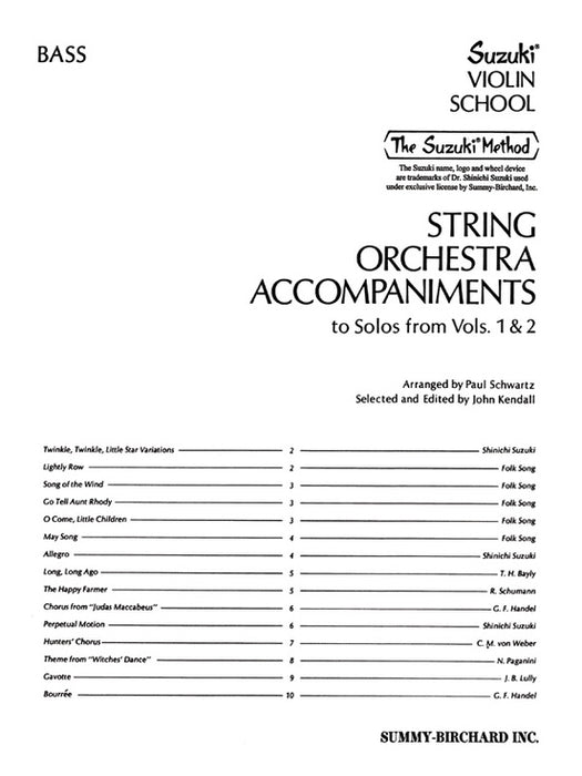 Suzuki String Orchestra Accompaniments to Solos from Violin School Volumes 1 & 2 - Double Bass Part Summy Birchard 0323