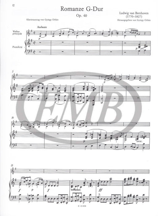 Beethoven - 2 Romances Op40 & Op50 - Violin/Piano Accompaniment EMB Z13494